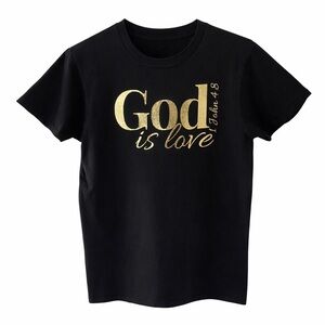 Handmade Christian Graphic Tee God Is Love Gold Foil Black Unisex Small